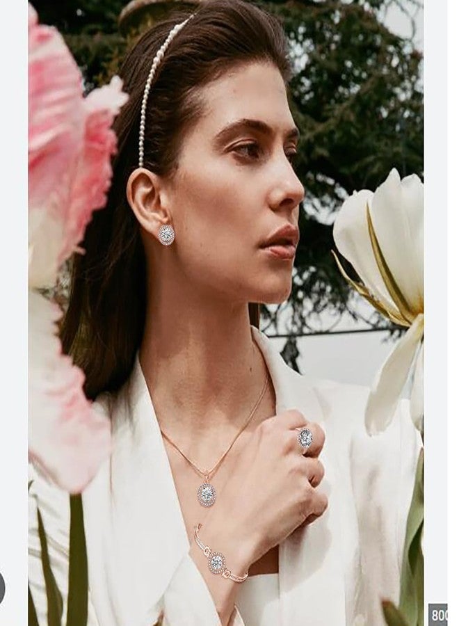 Wovanoo Women 4Pieces Cubic Zirconia Jewellery Set Rhinestone Necklace Earrings Bracelet Ring Rose Gold - Image 3